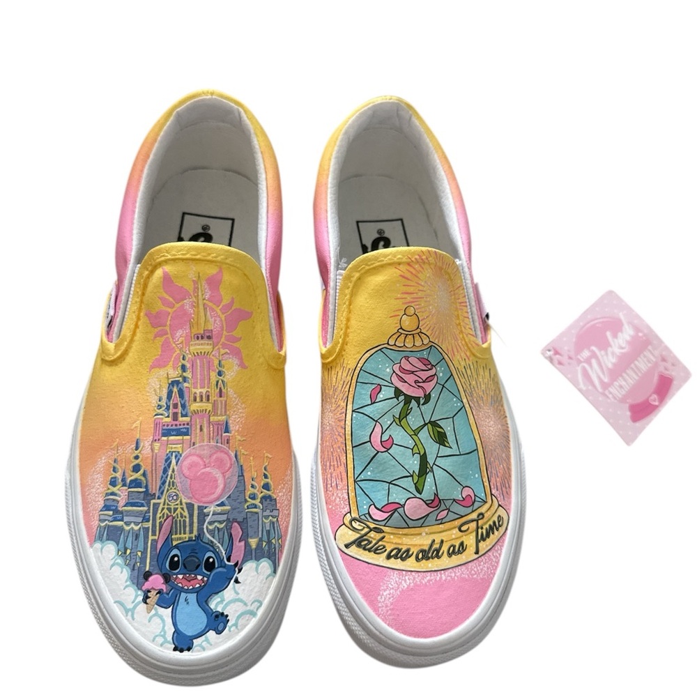 Custom Hand-painted Vans Slip-On Shoes Disney  Theme Women's Size 6